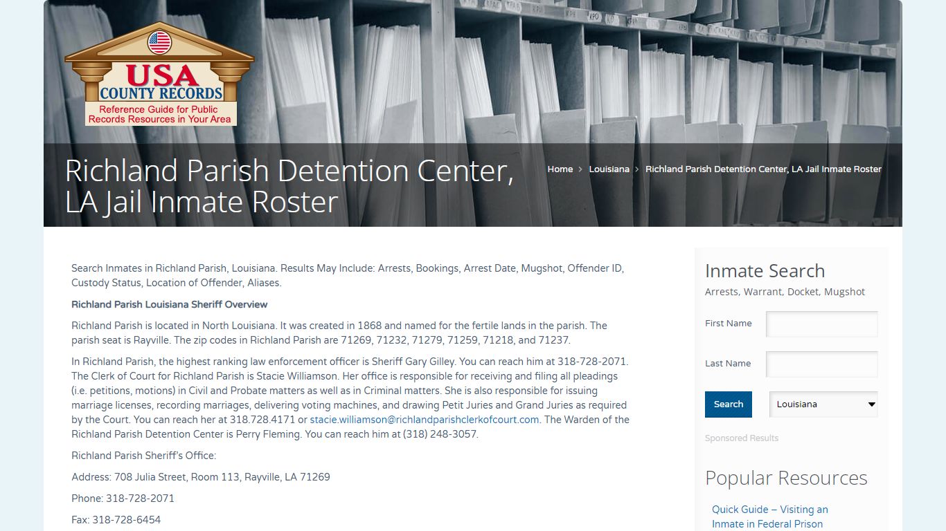 Richland Parish Detention Center, LA Jail Inmate Roster ...
